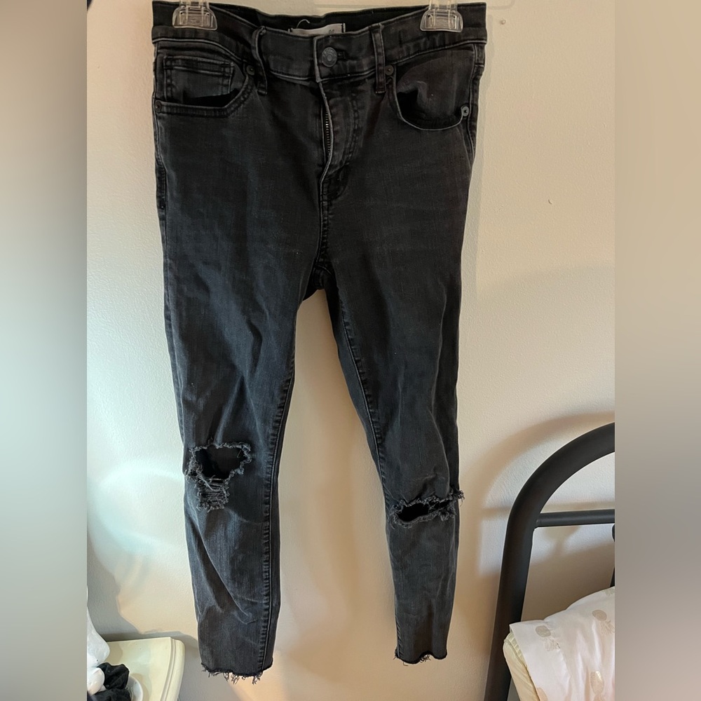 Madewell Skinny Distressed High Rise Black Jeans